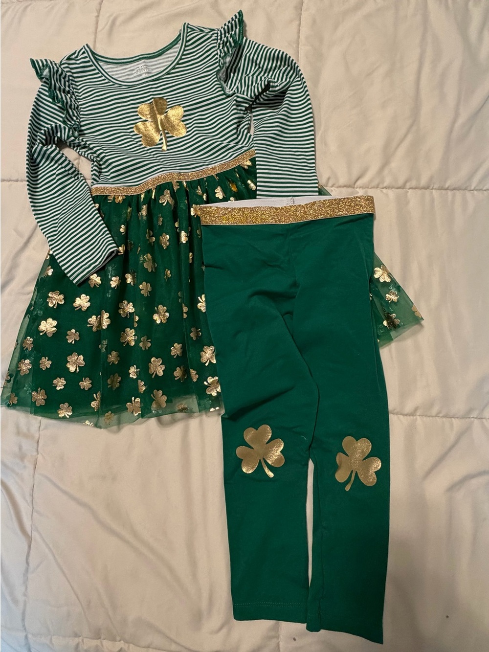 Green & Gold Shamrock Dress with Matching Leggings